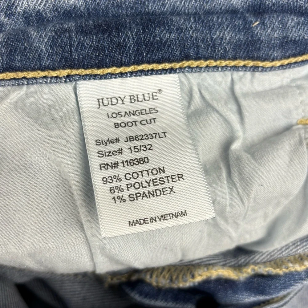 Judy Blue Jeans Womens 15 (36X32 ) Blue Bootcut  Medium Wash Stretch‎ Distressed